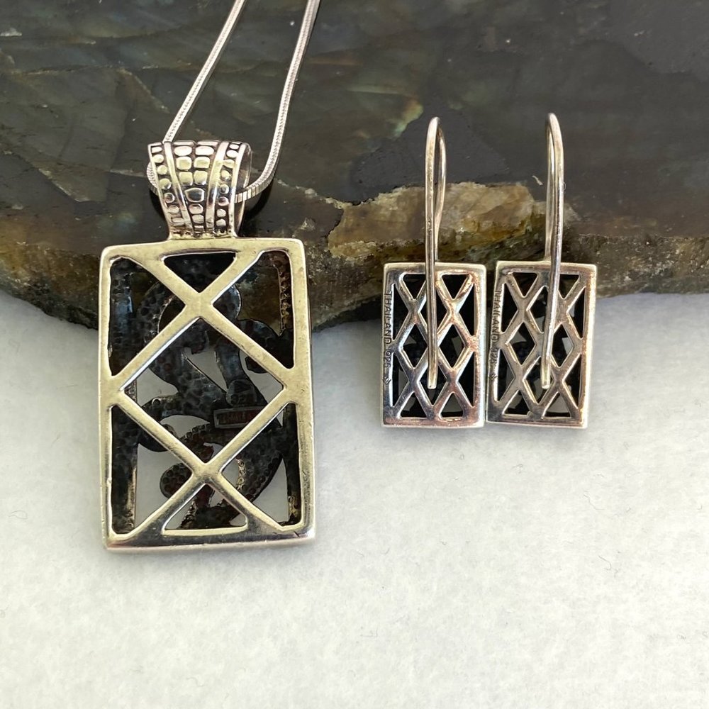 Silpada Sterling Silver Paisley Open Scroll Pendant Necklace & Earrings Set 20" - Picture 7 of 16